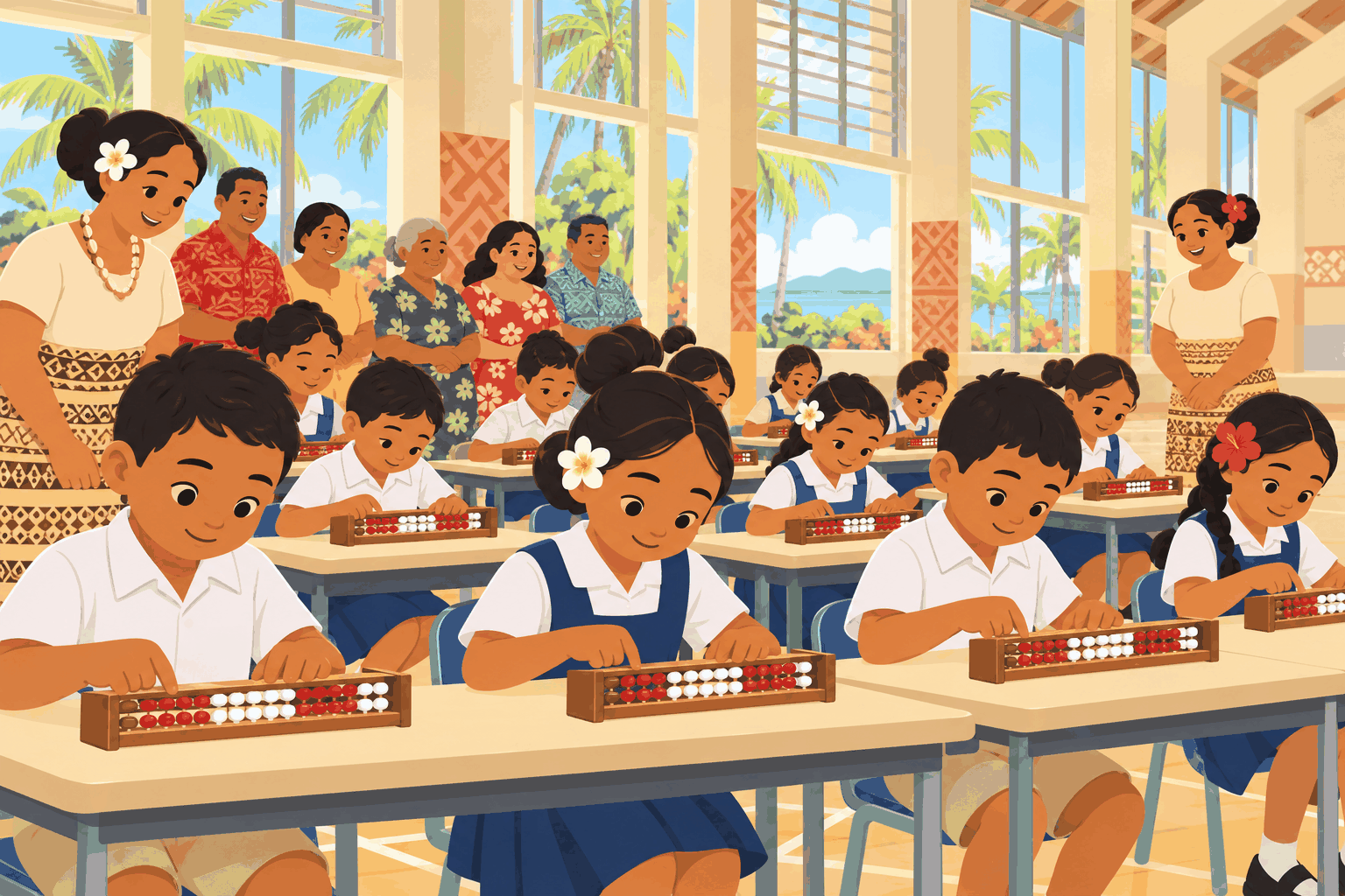 東加小學生打算盤，比誰算得快（插圖）